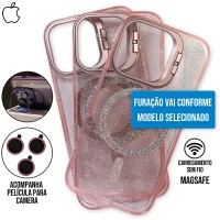 Capa iPhone 16 Pro Max - Stand Glitter Magsafe Chanel Pink